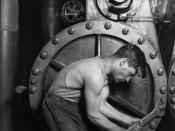 Lewis Hine Power house mechanic working on steam pump. (1920)