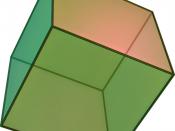 A Hexahedron (cube). A regular polyhedron. Created by User:Cyp and copied from the English Wikipedia. Text from en: Hexahedron, made by me using POV-Ray, see image:poly.pov for source.