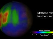 English: Visualization of a methane plume found in Mars’ atmosphere during the northern summer season.