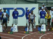 World Athletics Championships 2007 in Osaka - the participants of the Men's 100 metres final preparing for the race