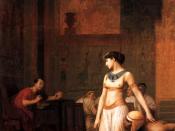 English: Cleopatra Before Caesar by Jean-Léon Gérôme, oil on canvas, 1866. Cleopatra confronts Gaius Julius Caesar after emerging from a roll of carpet. The Egyptian Queen had been driven from the palace in Alexandria by her brother/husband Ptolemy XIII. 