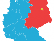 Map showing the division of East and West Germany, with West Berlin in yellow.