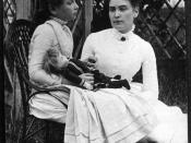 Photograph of Helen Keller at age 8 with her tutor Anne Sullivan on vacation in Brewster, Cape Cod, Massachusetts