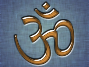 A golden Aum written in Devanagari. The Aum is sacred in Hindu, Jain and Buddhist religions.