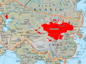 This map shows the boundary of 13th century Mongol Empire compared to today's Mongols.