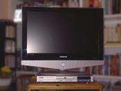 An LCD television set with a 16:9 image ratio.