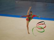 English: Chrystalleni Trikomiti, a rhythmic gymnast from Cyprus, during her routine at the 2010 Commonwealth Games.