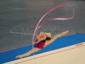 English: Francesca Jones a Welsh rhythmic gymnast, completing her routine during 2010 Commonwealth Games in Delhi.