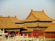 The yellow roof tiles and red walls in the Forbidden City (Palace Museum) grounds in Beijing, built during the Yongle era (1402 1424) of the Ming Dynasty