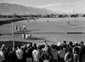 Ansel Adams: Baseball game at Manzanar War Relocation Center, Owens Valley, California, 1943. Seventh in a series of pictures from Ansel Adams' stay at the Japanese-American relocation camp in 1943.
