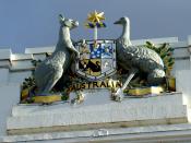 Coat of arms of the Commonwealth of Australia on the façade of the Old Parliament House, Canberra