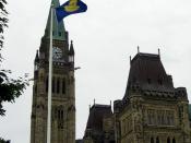 The Commonwealth of Nations flag flies at the Parliament of Canada in Ottawa.