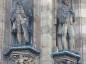 English: David Hume and Adam Smith statues by David Watson Stevenson on the facade of the Scottish National Portrait Gallery in Edinburgh.