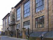 The front (north) CM Mackintosh's Glasgow School of Art on Renfrew Street, Garnethill in Glasgow, Scotland.