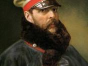 Portrait by unknown of Tsar Alexander II of Russia, wearing the greatcoat and cap of the Imperial Horse-Guards Regiment, circa 1865. The portrait is the property of the Hermitage Museum of St Petersburg, Russia.