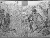 Gladiatorial combat scenes. Mosaic from Verona.
