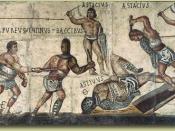 Villa Borghese gladiator mosaic Español: (obitus)// Iaculator// [------]/ Rodan[---]