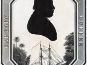 Captain Paul Cuffee, Print shows a silhouette head-and-shoulders portrait of Paul Cuffe, a prosperous businessman and sea captain, above a ship docked in a tropical region, possibly Sierra Leone. 1 print : engraving.