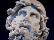 English: Head of Odysseus from a sculptural group representing Odysseus blinding Polyphemus. Marble, Greek artwork of the 2nd century BC. From the villa of Tiberius at Sperlonga. Stored in the Museo Archeologico Nazionale in Sperlonga. Français : Tête d'U