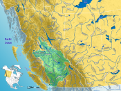The watershed of the Fraser River in western Canada.