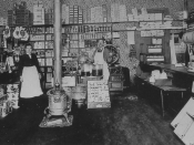 Interior of a dry grocer, downtown Vancouver, Washington, circa 1909.