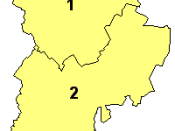 A map of Bedfordshire, showing the districts: (1) Bedford; (2) Central Bedfordshire; and (3) Luton
