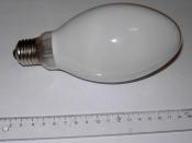 English: Phosphor coated mercury vapor lamp. 125 watts. Ruler is in centimeters.