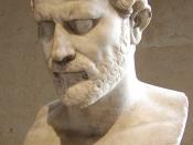 Bust of the Greek orator Demosthenes. Marble, Roman artwork, inspired from a bronze statue by Polyeuctos (ca. 280 BC). Found in Italy.