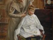 Mother cutting the hair