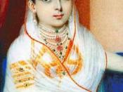 An oil painting of Khair-un-Nissa, a Hyderabadi Sayyida noblewoman and wife of James Achilles Kirkpatrick (1764-1819), Lieutenant Colonel in the British East India company and it's resident in the princely state of Hyderabad from 1798 to 1805.