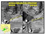 English: Satellite imagery of new mass burial site near Izbica, during Kosovo War in 1999.