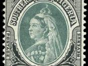 Queen Victoria on a Southern Nigeria Protectorate 1 shilling stamp of 1901.