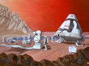 English: NASA artist's conception of a human mission to Mars (1989 painting by Les Bossinas of NASA Lewis Research Center).