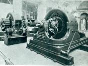 English: Tesla's Polyphase Alternating Current 500 horse power generator, in Westinghouse exhibit in the Electricity building of the 1893 World Columbian Exposition in Chicago.