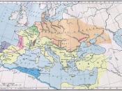 Empire of Attila and the Roman Empire around 450 AD. Settlement area of Germanic tribes within the Imperium Roman are marked, controlled areas are in color.