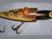 English: creative fishing lure, hand made from wood and hand painted