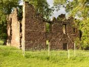 English: Arnhall Castle. Built in 1617, the ruin was used as a location for the filming of Monty Python and the Holy Grail.