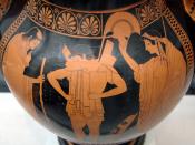 Hector putting his armor on, surrounded by Priam and Hecuba. Side A of an Attic red-figure amphora, ca. 510 BC. From Vulci.