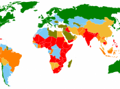 Prevalence of vitamin A deficiency. Red is most severe (clinical), green least severe. Countries not reporting data are coded blue. Source: WHO