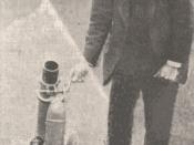Wilfred Stokes with example of his WWI mortar and bombs.