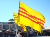 English: Vietnamese Americans parading with the Flag of South Vietnam during Tết Tiếng Việt: Người Mỹ gốc Việt diễn hành với quốc kỳ Việt Nam Cộng Hòa vào dịp Tết