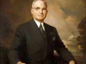 Presidential portrait of Harry Truman. Official Presidential Portrait painted by Greta Kempton. Notice the Capitol Building in the background. Truman, who was a two-term senator from Missouri and as vice-president presided over the Senate, wanted to empha