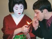 A geiko entertaining a guest in Gion (Kyoto)