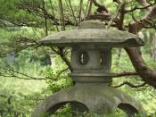 Stone lantern in the Shukkei-en garden, Hiroshima, Japan.