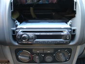 English: Sony Xplod MEX-BT2500 Bluetooth stereo head unit installed into a vehicle single DIN according to ISO 7736 rack and screw mount technique.