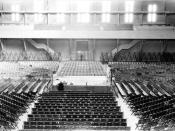 English: Interior of the SF Armory Drill Court showing boxing ring, ca. 1928.