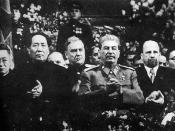 Mao at Stalin's side on a ceremony arranged for Stalin's 70th birthday in Moscow in December 1949. Behind between them is Marshal of the Soviet Union Nikolai Bulganin. on the right hand of Stalin is Walter Ulbricht of East Germany and at the edge Mongolia