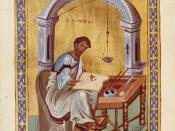 Evangelist Luke writing, Byzantine illumination, 10th century