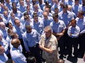 English: At sea aboard USS Oak Hill (LSD 51) Jun. 22, 2002 -- U.S. Army General Tommy R. Franks, Commander in Chief of U.S. Central Command, headquartered at MacDill Air Force Base, FL, speaks to Sailors and Marines aboard USS Oak Hill. Gen. Franks visite