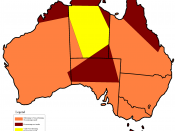 Map of Australia showing the distribution of boomerangs based on Martyman maps and released under the GFDL.